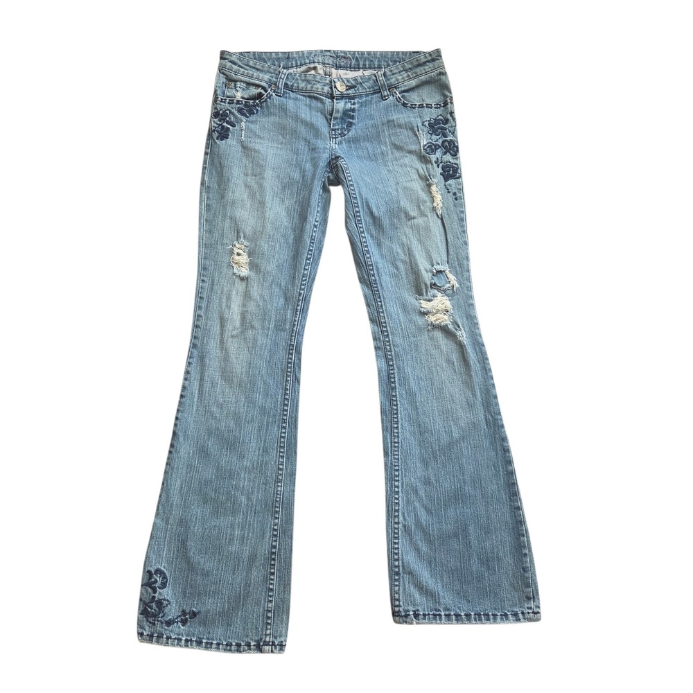 Y2K American Eagle Flare‎ Jeans 6 Low Rise Stretch  Embroidered Distressed 6R